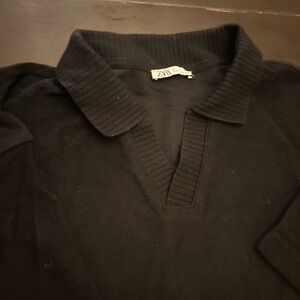 Zara Men's Black Polo Shirt Johnny Collar
